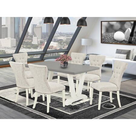 East West Furniture 7 Piece V-Style Dining Set - Linen White V096GA235-7